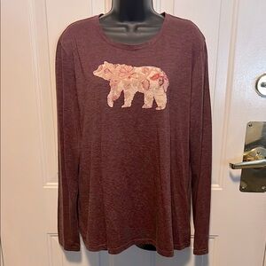 G.H. BASS CO 🐻 COTTON BLEND BURGUNDY RED LONG SLEEVE BEAR TSHIRT TOP Women’s XXL